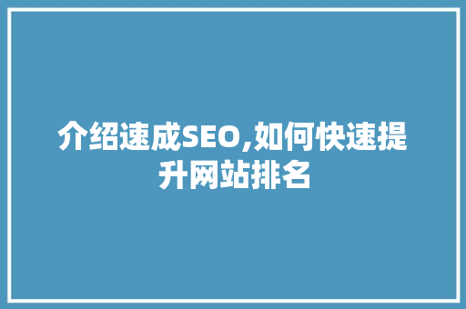 介绍速成SEO,如何快速提升网站排名