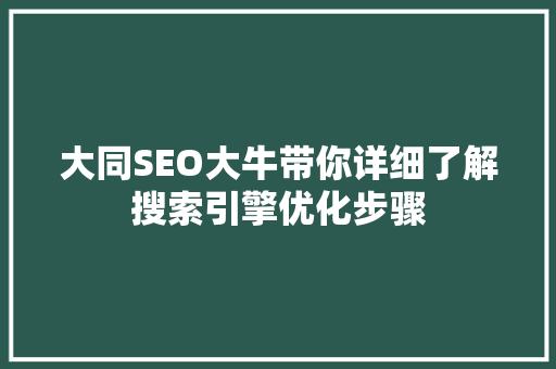 大同SEO大牛带你详细了解搜索引擎优化步骤