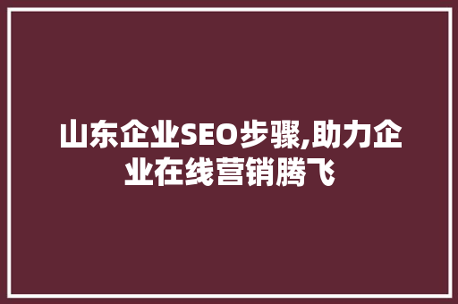 山东企业SEO步骤,助力企业在线营销腾飞