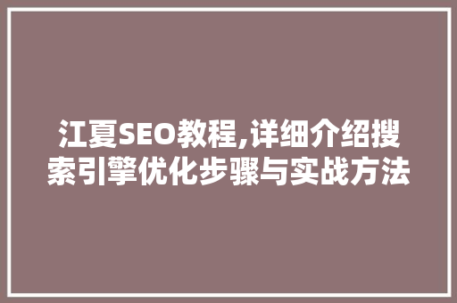 江夏SEO教程,详细介绍搜索引擎优化步骤与实战方法