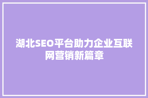 湖北SEO平台助力企业互联网营销新篇章