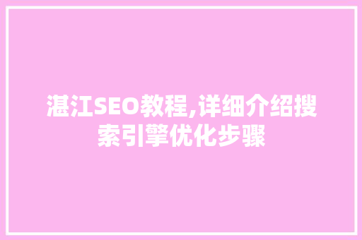 湛江SEO教程,详细介绍搜索引擎优化步骤