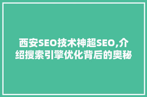 西安SEO技术神超SEO,介绍搜索引擎优化背后的奥秘