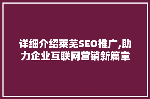 详细介绍莱芜SEO推广,助力企业互联网营销新篇章