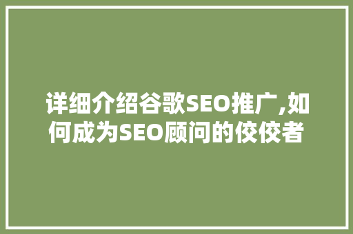 详细介绍谷歌SEO推广,如何成为SEO顾问的佼佼者