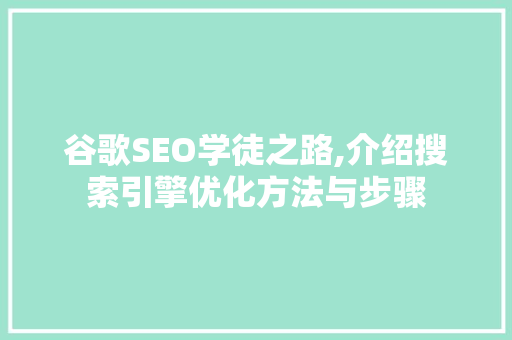 谷歌SEO学徒之路,介绍搜索引擎优化方法与步骤