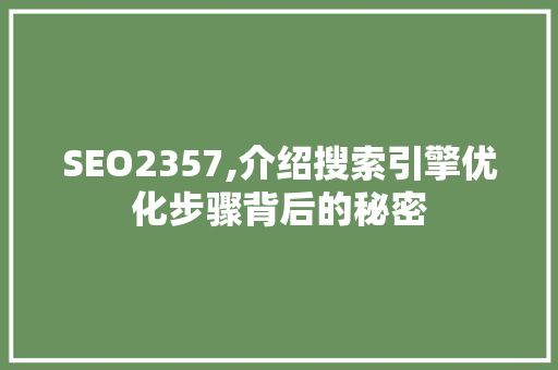 SEO2357,介绍搜索引擎优化步骤背后的秘密