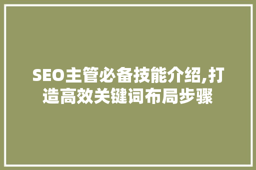 SEO主管必备技能介绍,打造高效关键词布局步骤