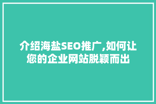 介绍海盐SEO推广,如何让您的企业网站脱颖而出
