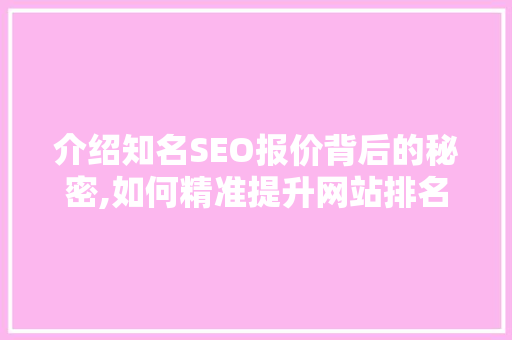 介绍知名SEO报价背后的秘密,如何精准提升网站排名