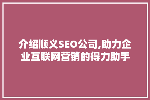 介绍顺义SEO公司,助力企业互联网营销的得力助手