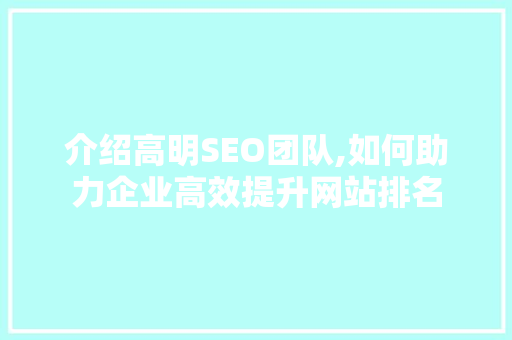 介绍高明SEO团队,如何助力企业高效提升网站排名