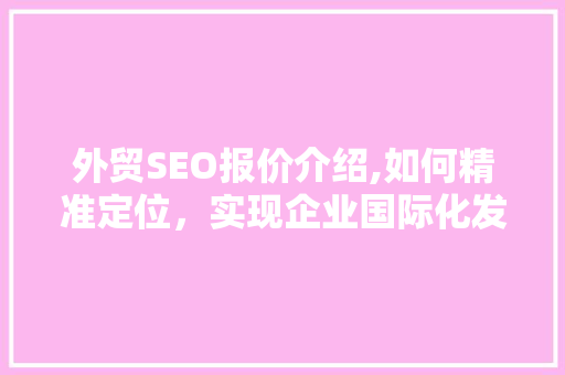外贸SEO报价介绍,如何精准定位，实现企业国际化发展