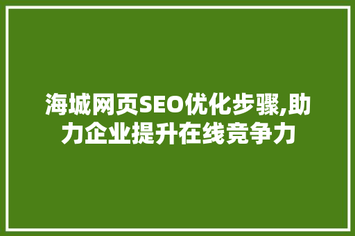 海城网页SEO优化步骤,助力企业提升在线竞争力