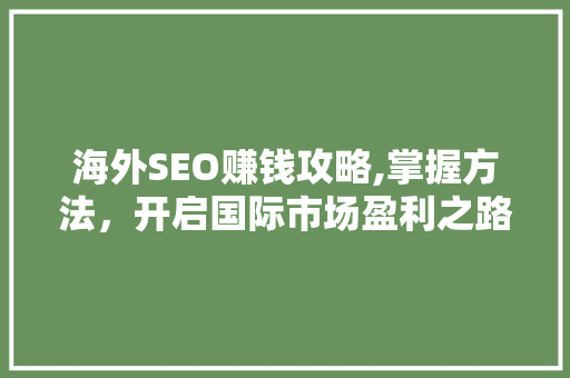 海外SEO赚钱攻略,掌握方法，开启国际市场盈利之路