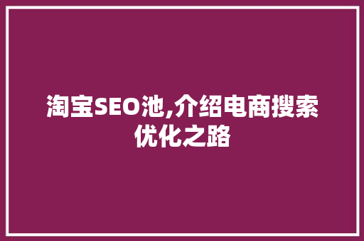 淘宝SEO池,介绍电商搜索优化之路