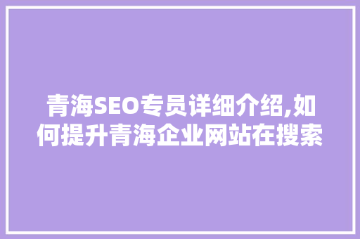 青海SEO专员详细介绍,如何提升青海企业网站在搜索引擎中的排名