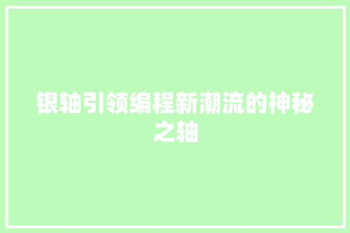 银轴引领编程新潮流的神秘之轴