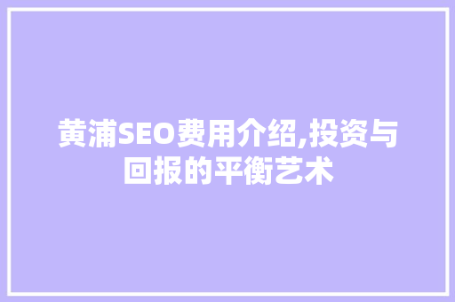 黄浦SEO费用介绍,投资与回报的平衡艺术