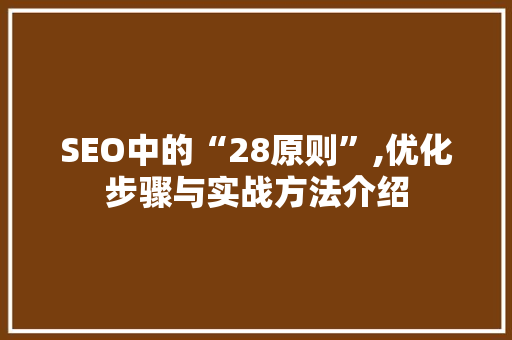 SEO中的“28原则”,优化步骤与实战方法介绍