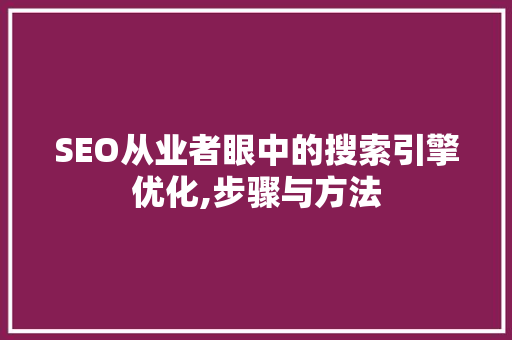 SEO从业者眼中的搜索引擎优化,步骤与方法