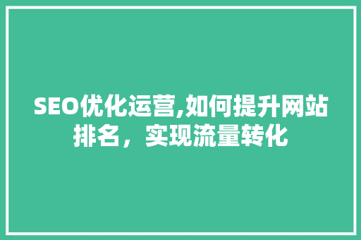 SEO优化运营,如何提升网站排名，实现流量转化