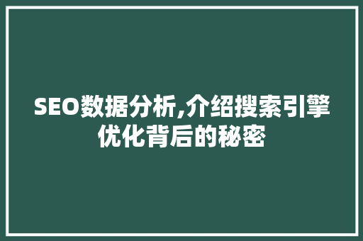SEO数据分析,介绍搜索引擎优化背后的秘密