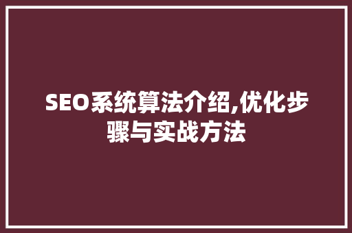 SEO系统算法介绍,优化步骤与实战方法