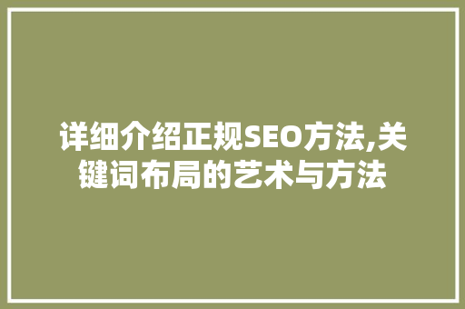 详细介绍正规SEO方法,关键词布局的艺术与方法