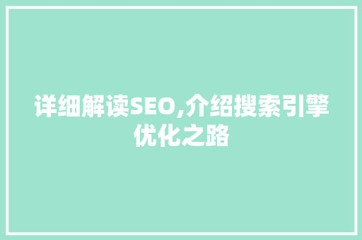 详细解读SEO,介绍搜索引擎优化之路