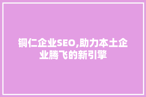 铜仁企业SEO,助力本土企业腾飞的新引擎