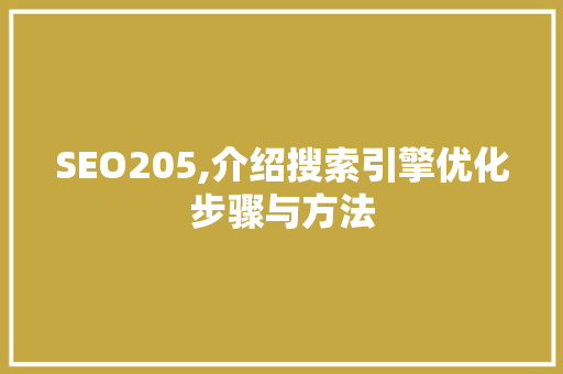 SEO205,介绍搜索引擎优化步骤与方法