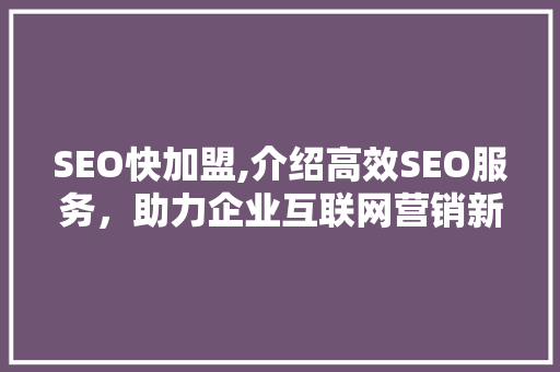 SEO快加盟,介绍高效SEO服务，助力企业互联网营销新篇章