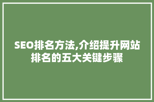 SEO排名方法,介绍提升网站排名的五大关键步骤
