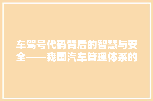 车驾号代码背后的智慧与安全——我国汽车管理体系的密码
