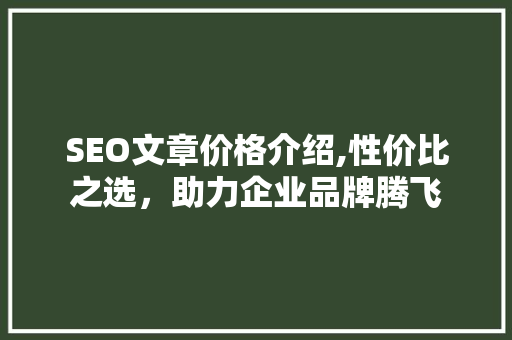 SEO文章价格介绍,性价比之选，助力企业品牌腾飞