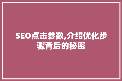 SEO点击参数,介绍优化步骤背后的秘密