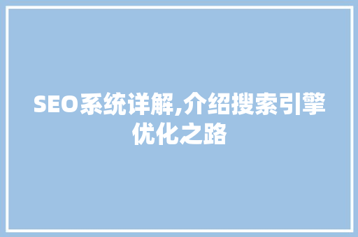 SEO系统详解,介绍搜索引擎优化之路
