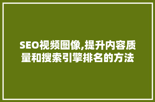 SEO视频图像,提升内容质量和搜索引擎排名的方法