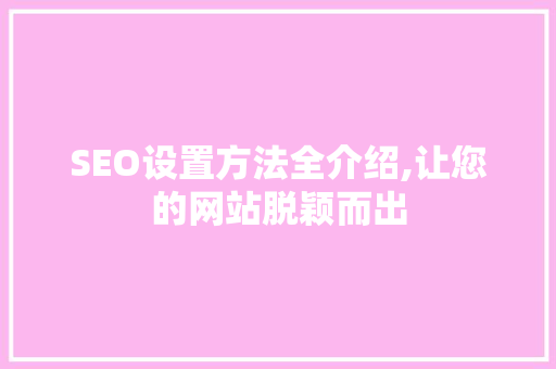 SEO设置方法全介绍,让您的网站脱颖而出
