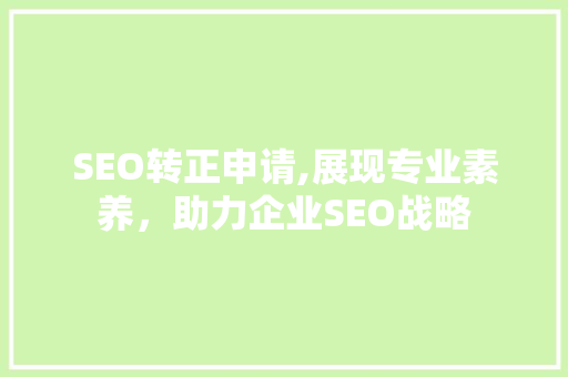 SEO转正申请,展现专业素养，助力企业SEO战略