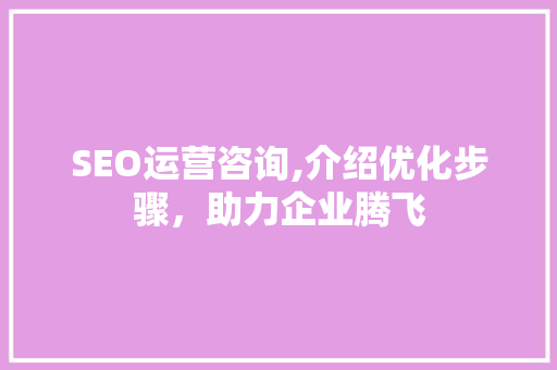 SEO运营咨询,介绍优化步骤，助力企业腾飞