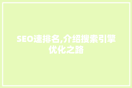 SEO速排名,介绍搜索引擎优化之路