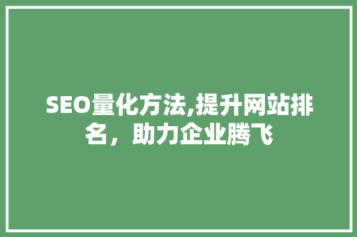 SEO量化方法,提升网站排名，助力企业腾飞