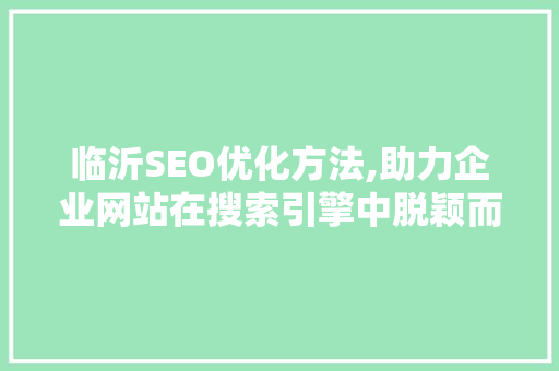 临沂SEO优化方法,助力企业网站在搜索引擎中脱颖而出  第1张