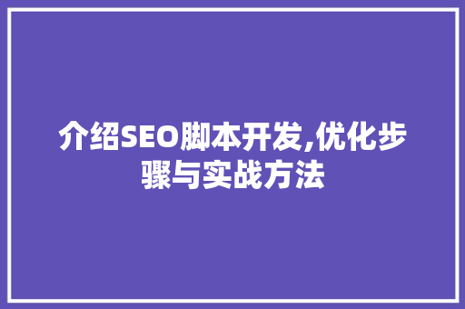 介绍SEO脚本开发,优化步骤与实战方法