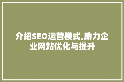 介绍SEO运营模式,助力企业网站优化与提升