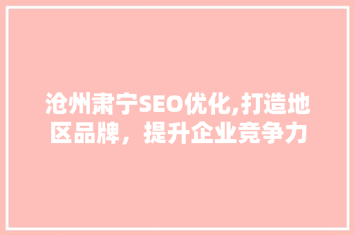 沧州肃宁SEO优化,打造地区品牌，提升企业竞争力