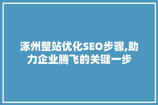 涿州整站优化SEO步骤,助力企业腾飞的关键一步