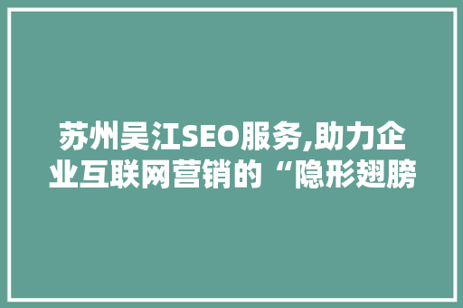 苏州吴江SEO服务,助力企业互联网营销的“隐形翅膀”
